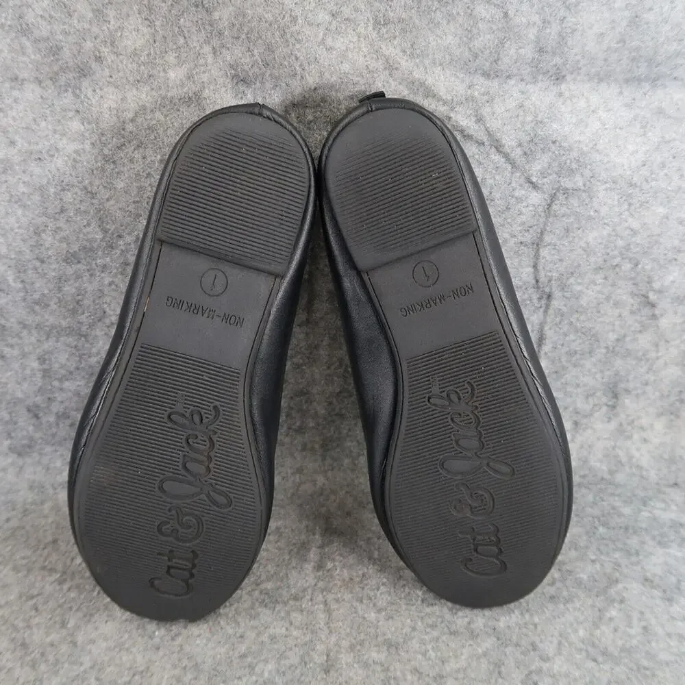 Cat & Jack Shoes Girls 1 Ballet Flats Slip On Bow Black Casual Classic Kids